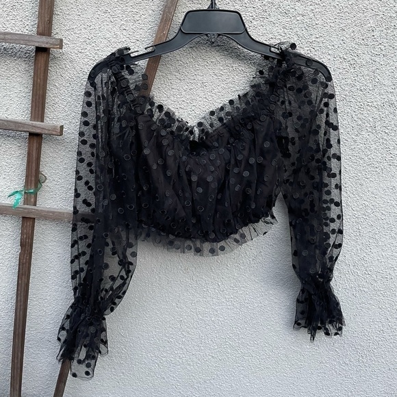 MAJORELLE Baby Bye Bye Top Black Polka Dot Sheer Party Cocktail - Picture 10 of 11